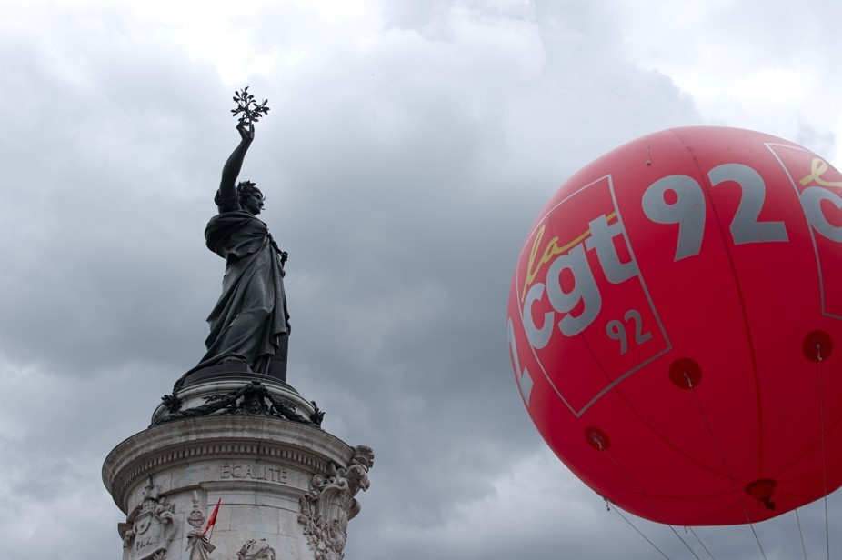 Un ballon du syndicat CGT lors d'une manifestation, place de la République à Paris (2010). so11e/Flick, CC BY-NC-ND