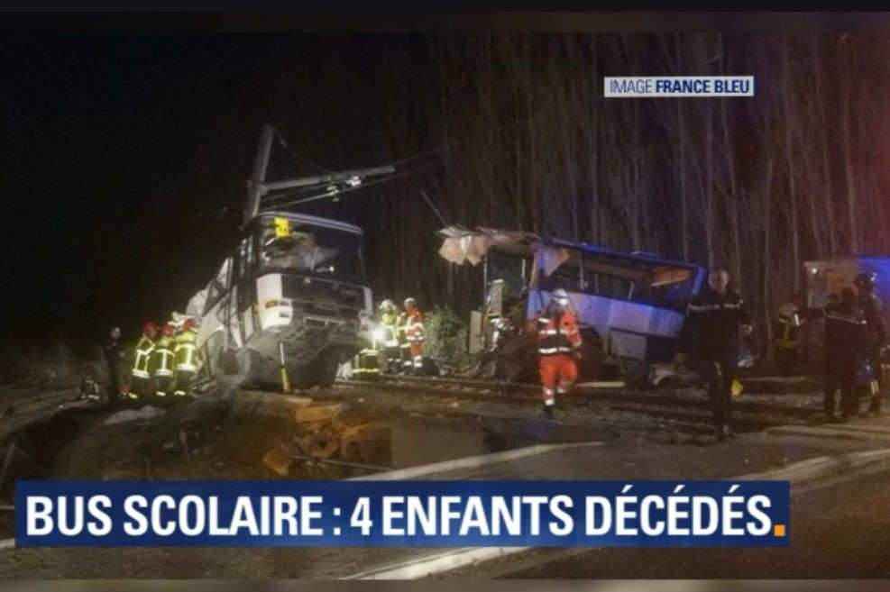 Accident entre un bus scolaire et un train fait 4 morts et de nombreux blessés près de Perpignan (capture France Bleu)
