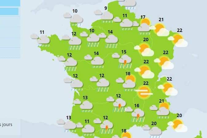 Vigilance aux orages dans l'Est (carte météo France)