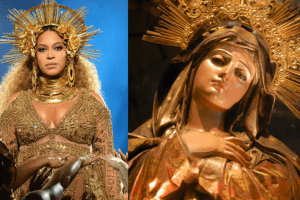 Beyoncé à gauche, la Vierge Marie, à droite (photo The Conversation)