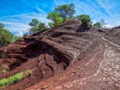 Butte témoin de pélites permiennes fossilifères dans le Var (Permien Moyen, 270 Ma), avec des surfaces d'exondations (“muddle-cracks”) Author, Author provided
