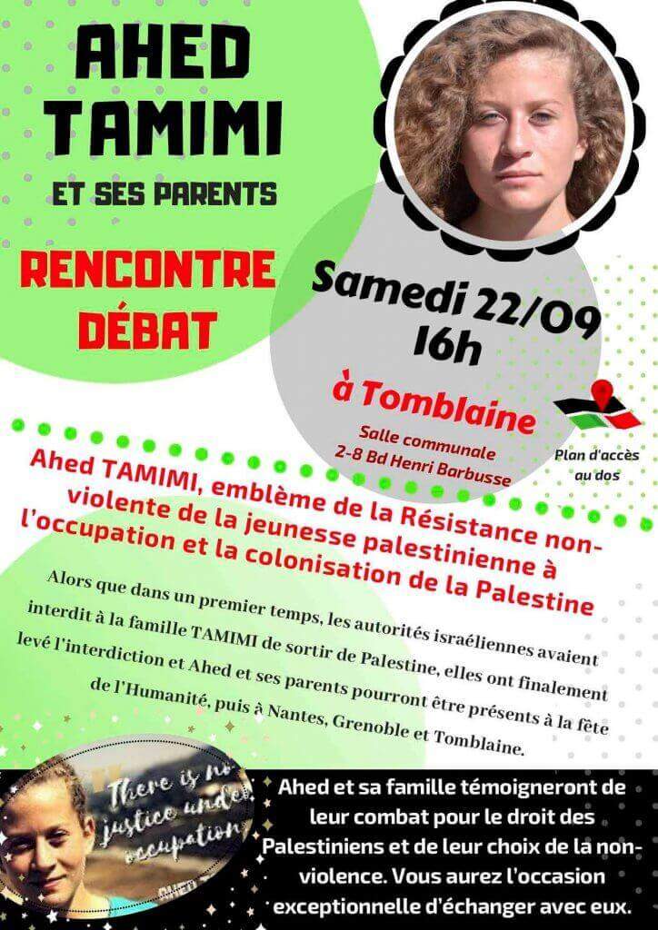 Tournée en France de Ahed Hamimi (affiche France-Palestine)