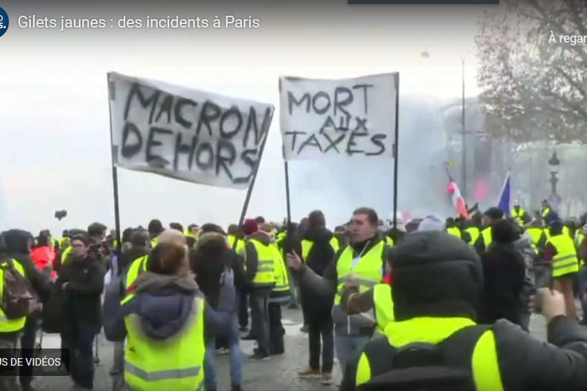 Gilets jaunes à Paris : des incidents dès le début (capture Euronews)