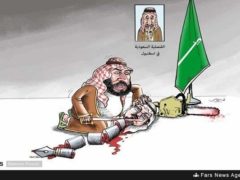 Caricature représentant le prince héritier saoudien Mohammed bin Salman coupant le corps du journaliste saoudien Jamal Khashoggi à l'intérieur de son consulat à Istanbul.(Dessin de l'agence de presse iranienne Fars news)
