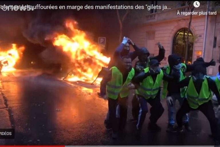 Scènes d'émeutes à Paris le 1er décembre 2018 (capture euronews)