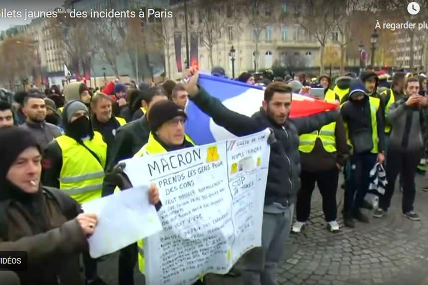 Manif des Gilets jaunes à Paris, le 8 décembre 2018 (capture euronews)