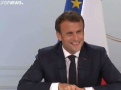 Le président de la République au cours de sa conférence de presse à l’Élysée le 25 avril 2019 (Capture Euro news)