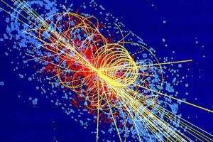 Simulation d'une collision de particules dans laquelle un boson de Higgs est produit. Lucas Taylor/CMS/CERN, CC BY-SA