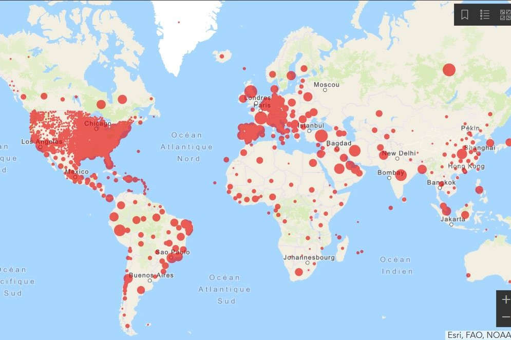 L'épidémie dans le monde (carte JHU)