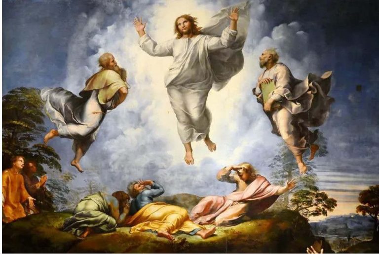 La transfiguration de Jésus, par Raphaël, 1518-1520. Pinacothèque du Vatican. Wikipedia