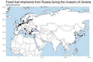 Expéditions de combustibles fossiles depuis la Russie pendant l'invasion de l'Ukraine. (CREA)