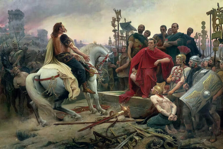 Vercingétorix se rend à César, tableau de Lionel-Noël Royer, 1899. Musée Crozatier, Le Puy-en-Velay. Wikimédia