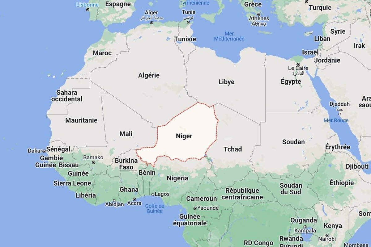 Situation du Niger en Afrique de l'ouest (Google maps)