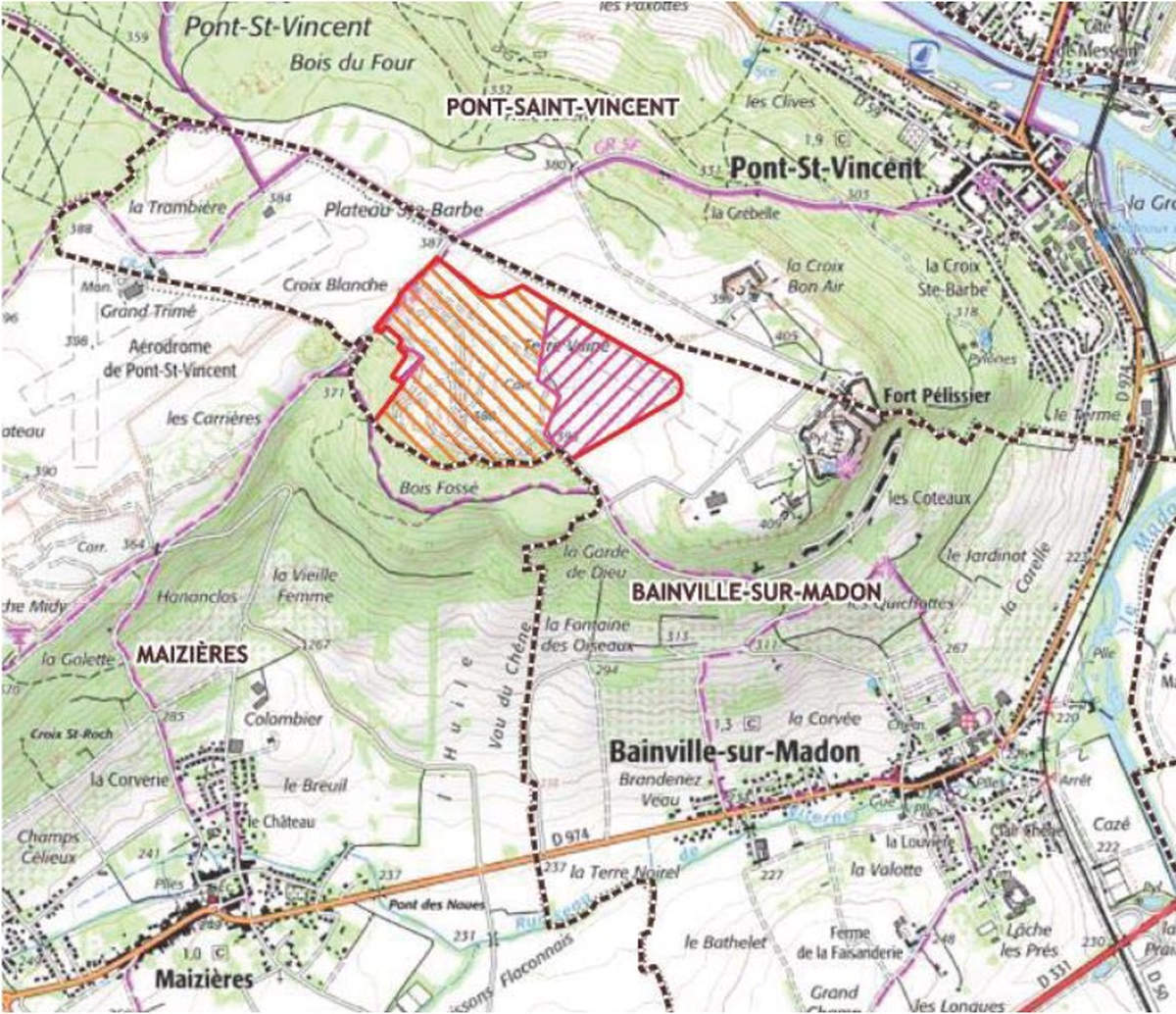 Schéma du plateau Sainte-Barbe (extrait du rapport de l'enquête publique)