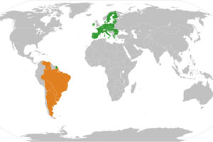 Carte localisant l'Union européenne et le Mercosur (wikimédia)