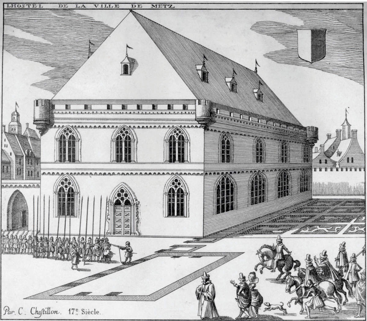 Le palais communal (ou palais des Treize) (gravure de C. Chastillon).