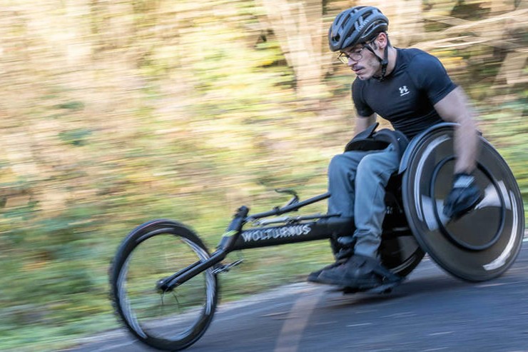 David Riccetti sur son nouveau fauteuil de sportif (Photo Gilbert Molé)