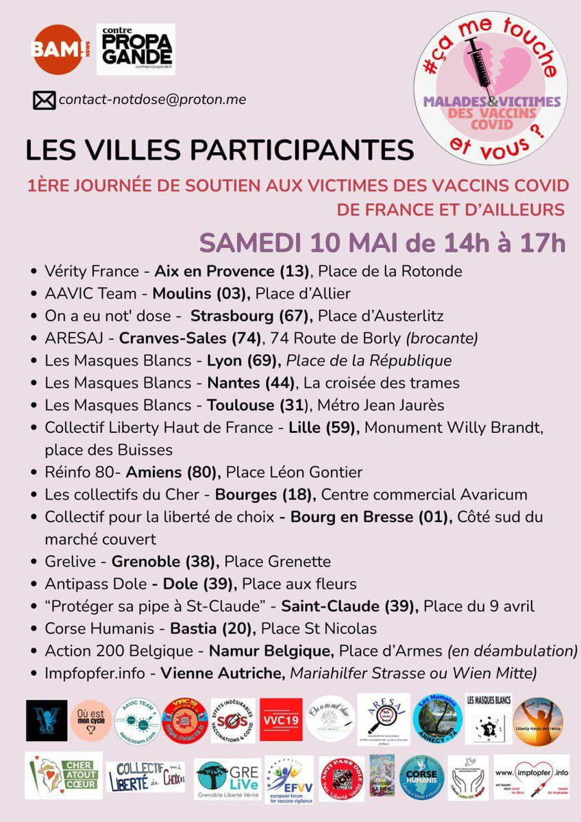 Victimes des vaccins : Les villes participantes (affiche)
