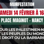 Palestine : manifestation à Nancy le 14 février 26 (affiche)