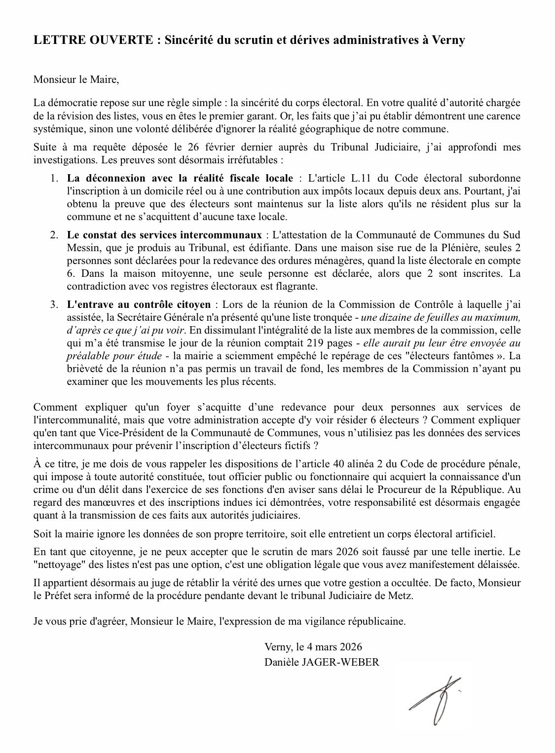 Lettre ouverte au maire