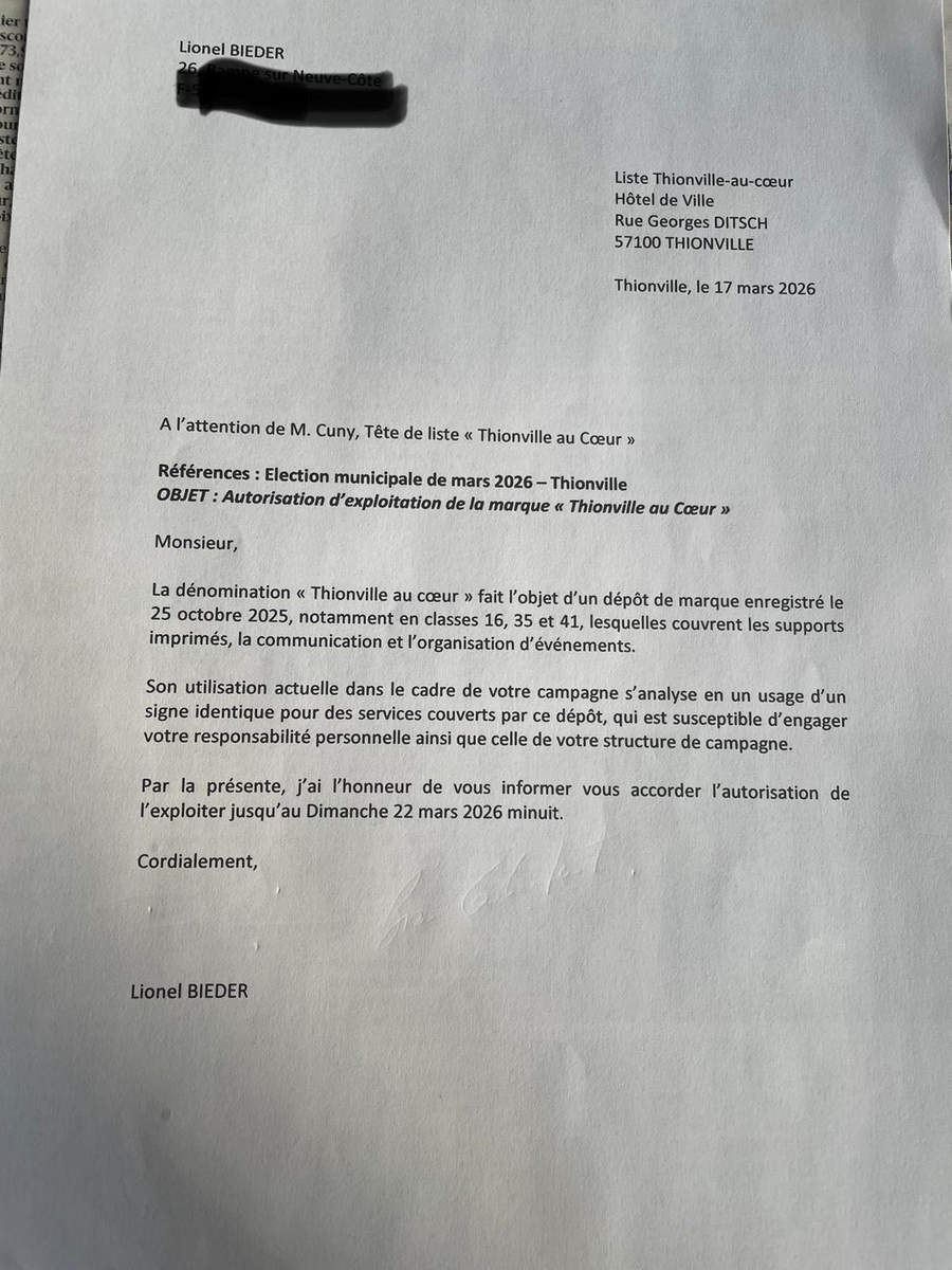 Lettre entre deux candidats à Thionville