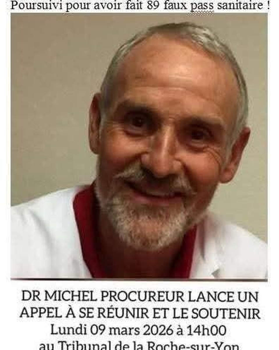 Michel se bat pour la reconnaissance des victimes des injections et pour une médecine à l' écoute du patient et de ses réels besoins.Venez-nombreux le lundi 09/03/26 devant le tribunal de La Roche sur Yon pour soutenir le Dr Michel Procureur, un lanceur d' alerte de la première heure.
