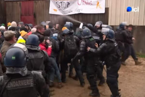 Des agriculteurs opposés à l'abattage d'un troupeau de vaches délogés par les forces de l'ordre (capture YouTube France3 Bourgogne)