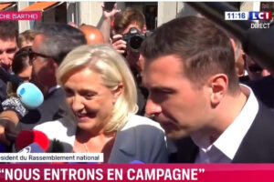 Marine Le Pen et Jordan Bardella en campagne à La Flèche (capture LCI)