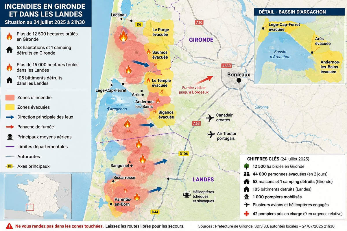 Carte des incendies (préfecture de la Gironde)