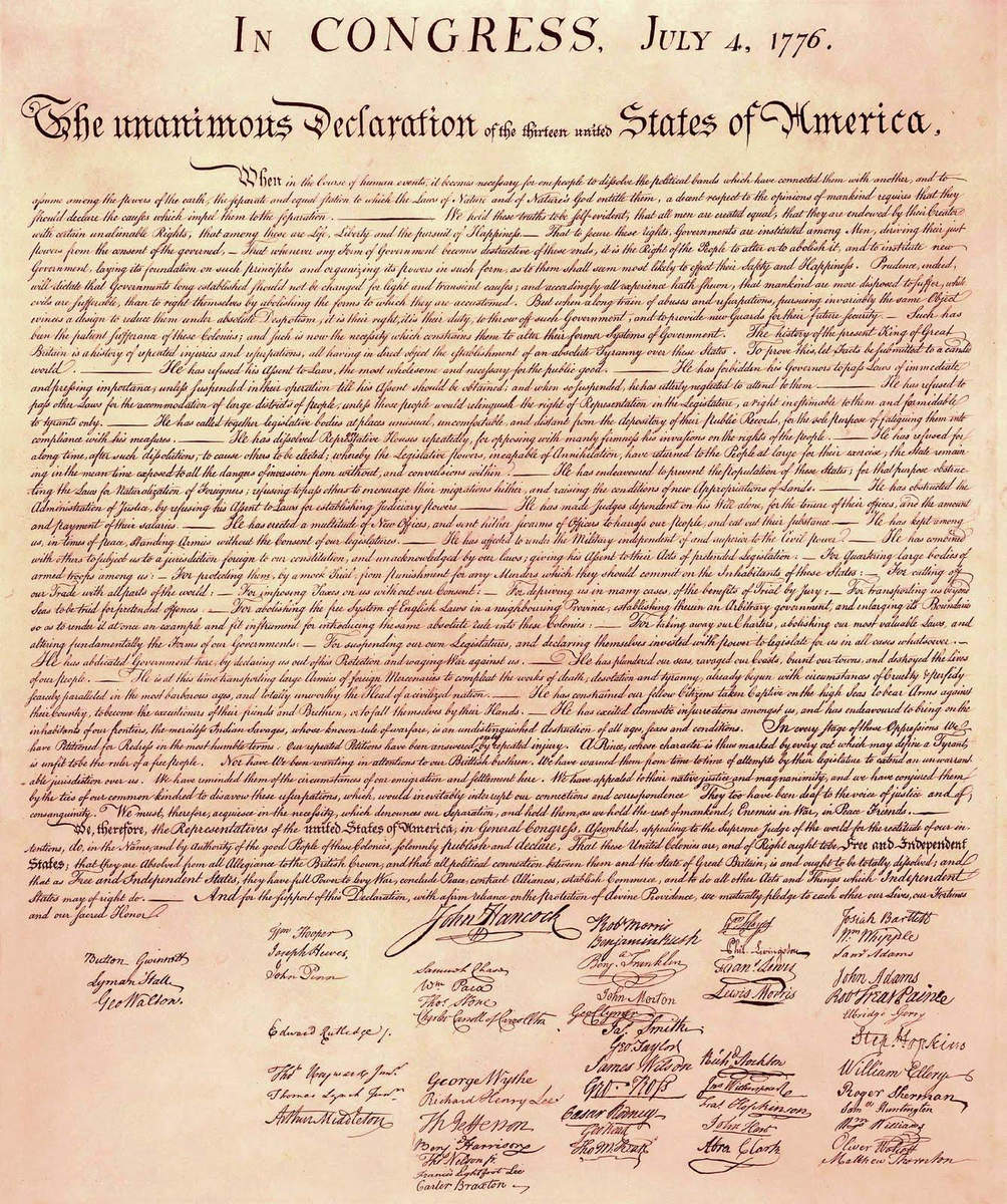 1. La Déclaration d'indépendance o Une photographie du document original conservé aux National Archives Building.