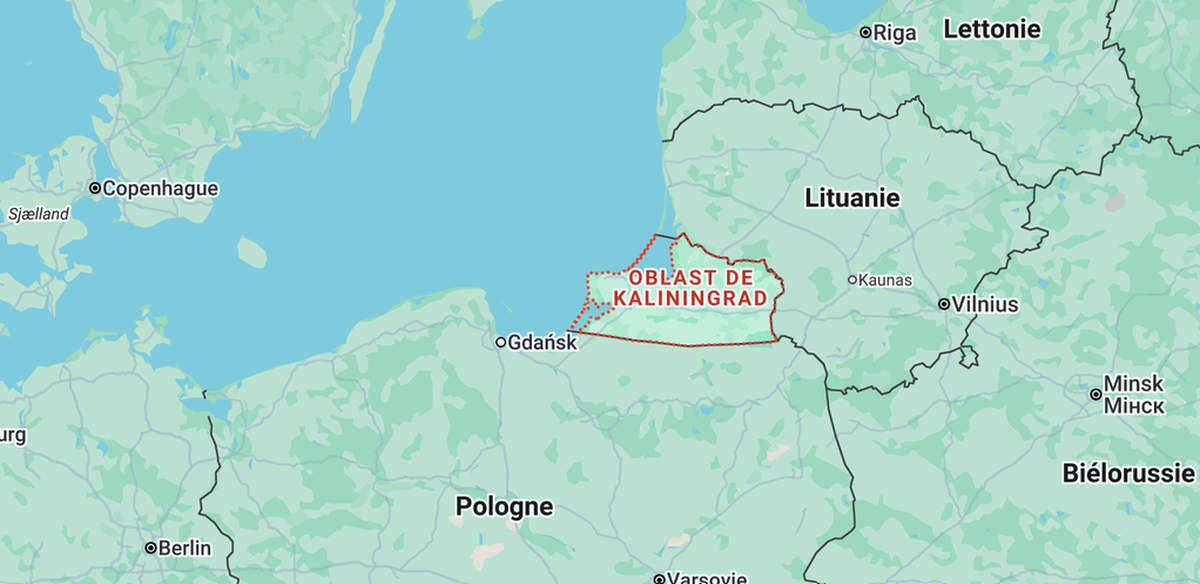 Enclave russe de Kaliningrad en Europe (capture carte Google)
